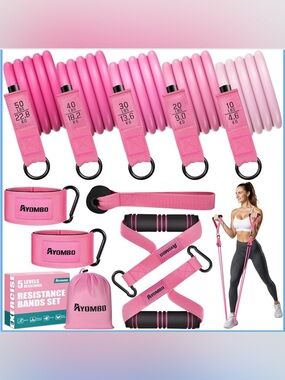Pink Resistance Bands Set - 5 Levels Workout Bands for Women